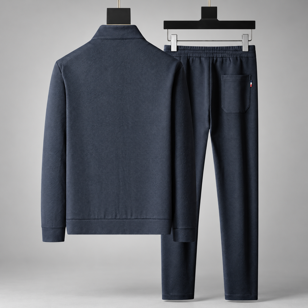 Aldric Men’s Textured Full-Zip Tracksuit Set with Drawstring Pants