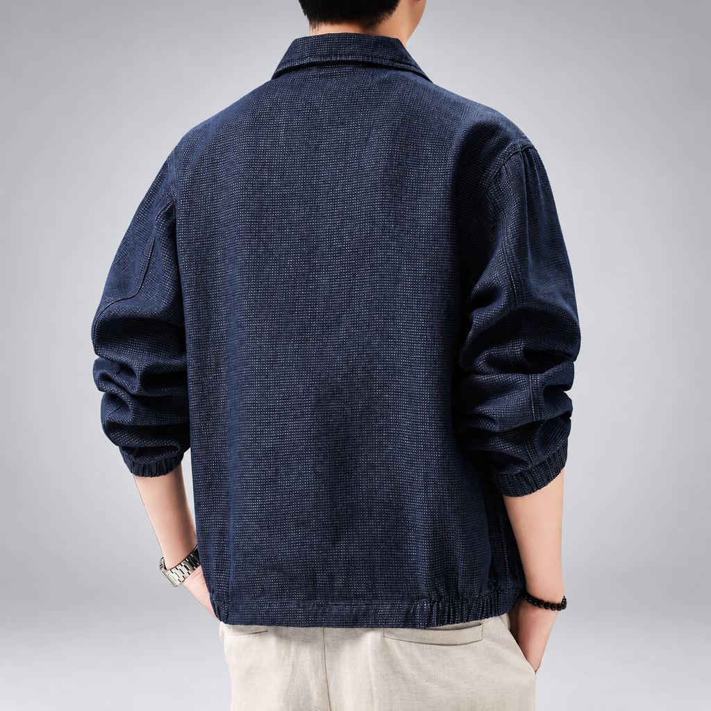 Rexton Men's Navy Collared Jacket with Ribbed Cuffs and Slant Pockets