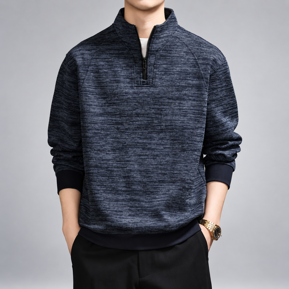 Niccolas Men's Heather Quarter-Zip Pullover with Stand Collar