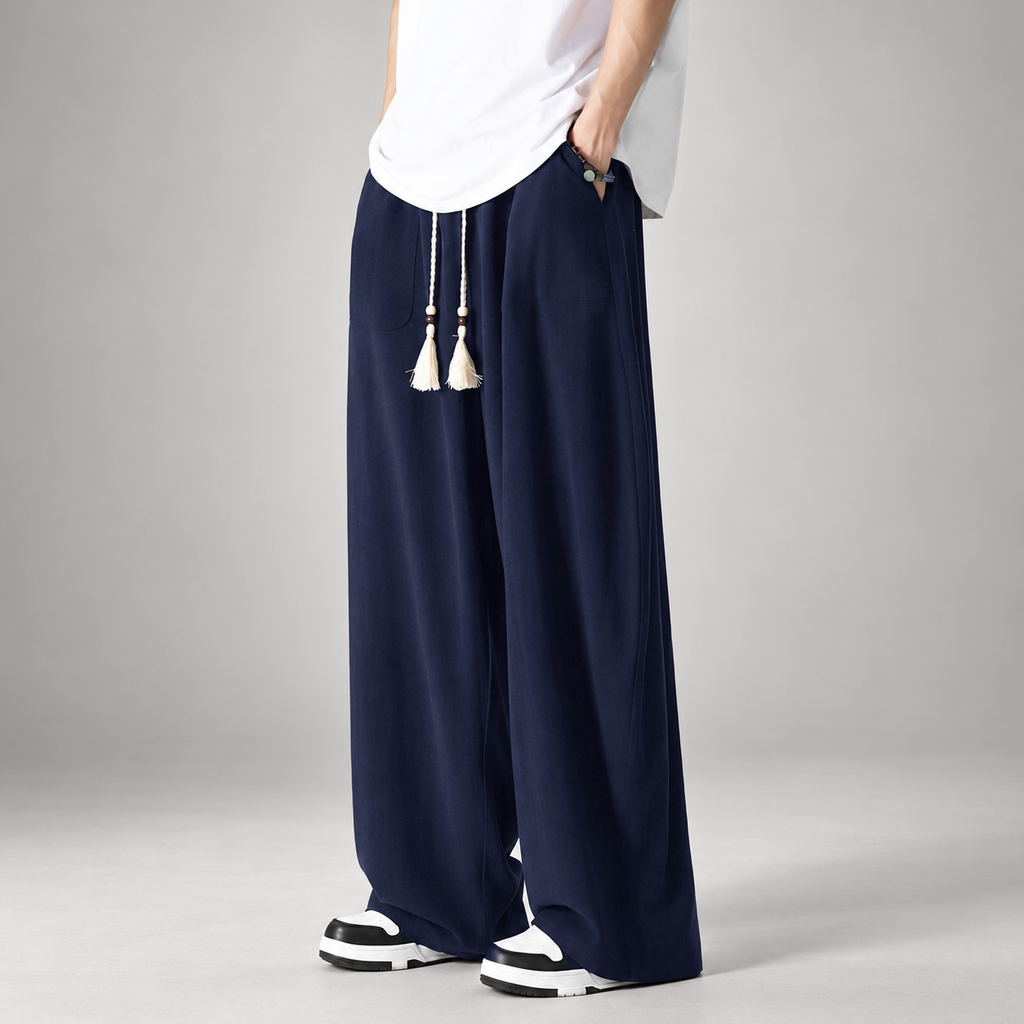 Nico Men’s Extra Wide-Leg Pants with Tassel Drawstring