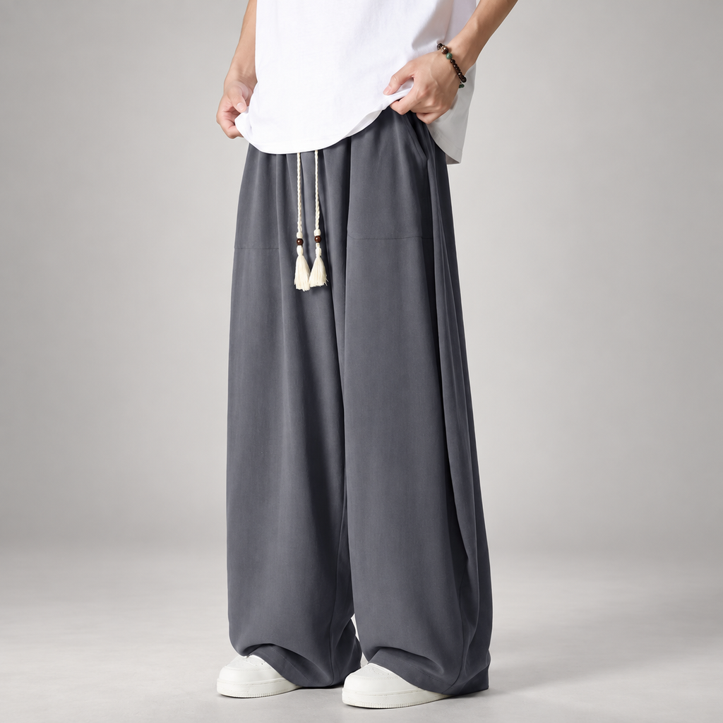 Nico Men’s Extra Wide-Leg Pants with Tassel Drawstring