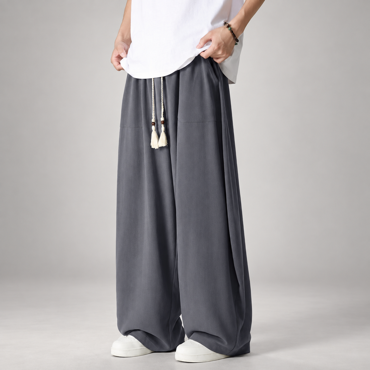 Nico Men’s Extra Wide-Leg Pants with Tassel Drawstring