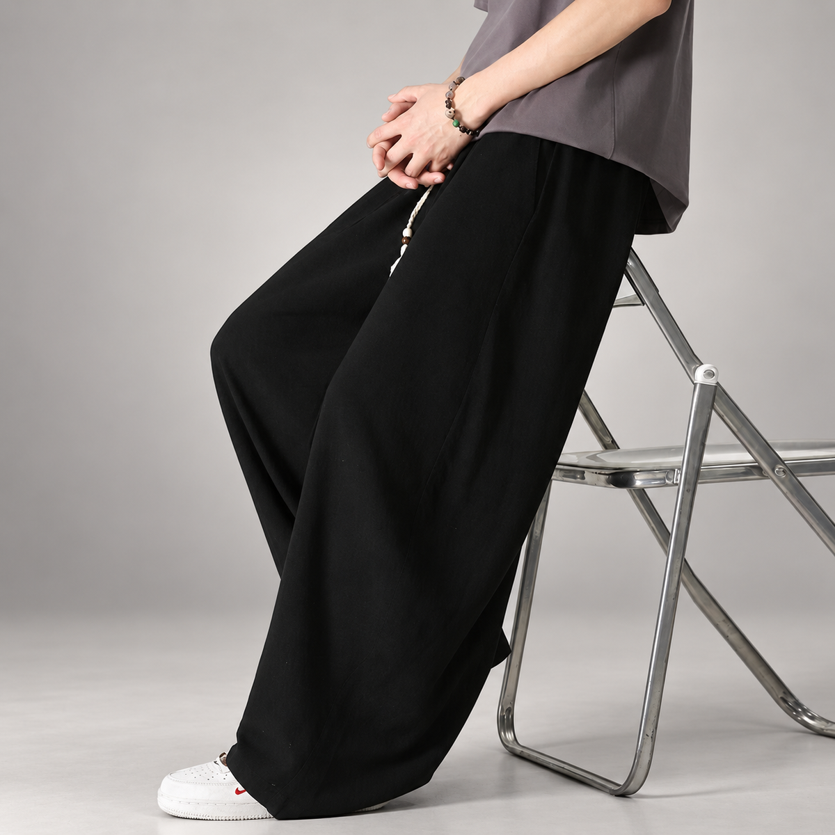 Nico Men’s Extra Wide-Leg Pants with Tassel Drawstring