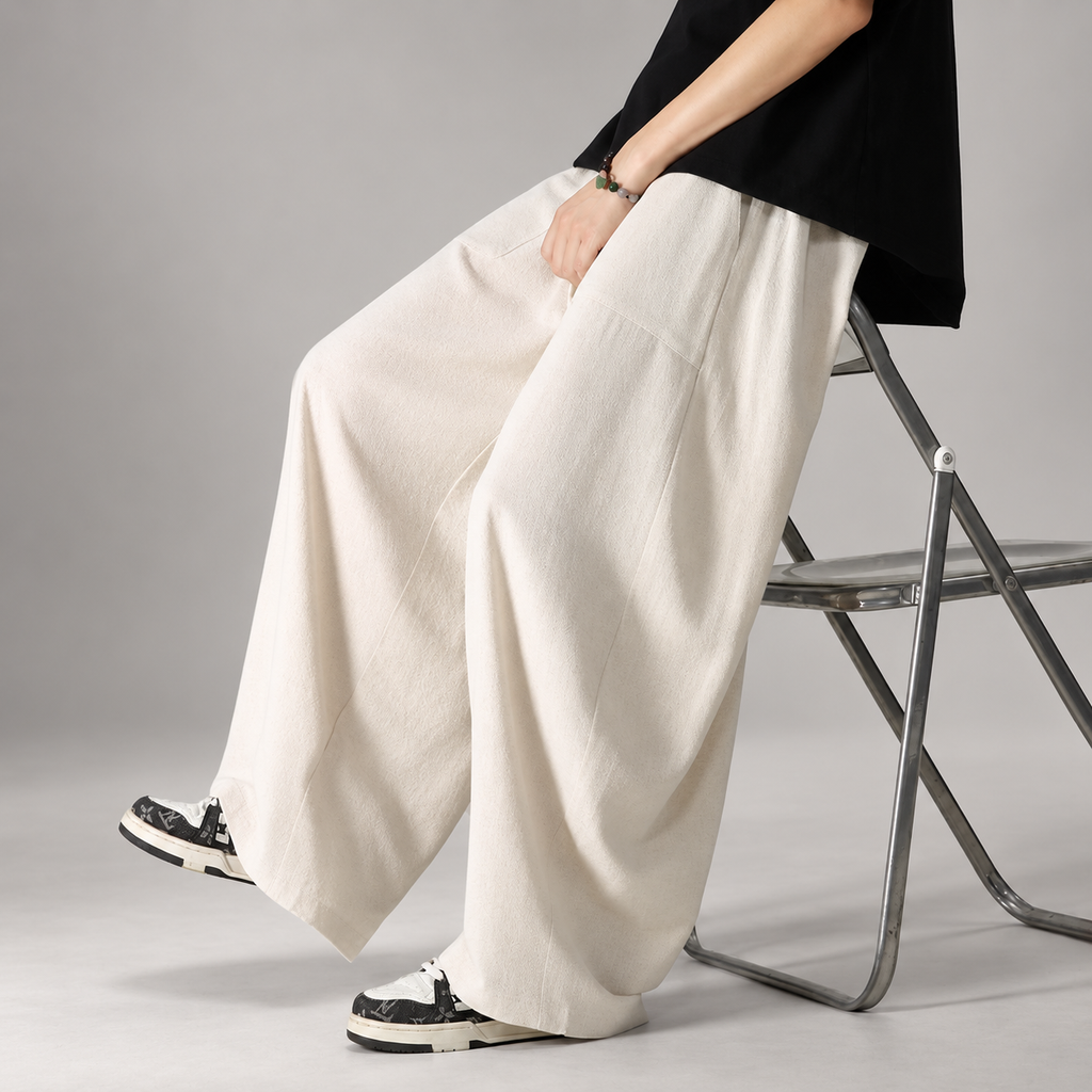 Nico Men’s Extra Wide-Leg Pants with Tassel Drawstring