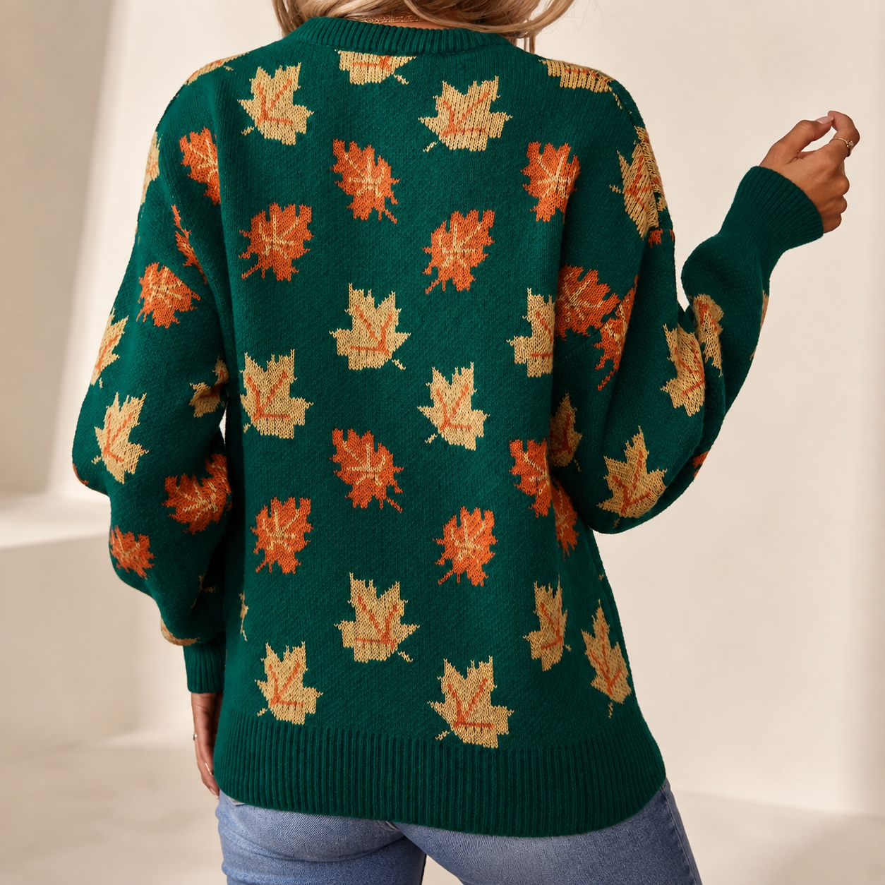 Noelle Women's Maple Leaf Knit Sweater – Soft Crewneck Fall Pullover