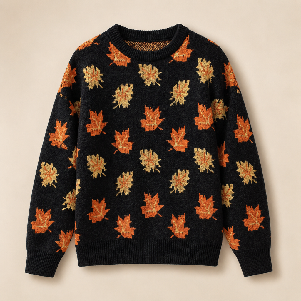 Noelle Women's Maple Leaf Knit Sweater – Soft Crewneck Fall Pullover