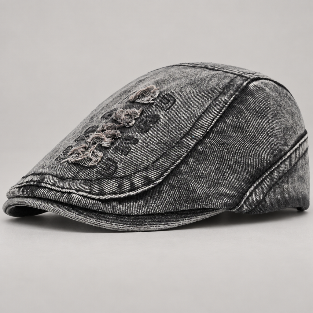 Octavian Men’s Distressed Denim Flat Cap