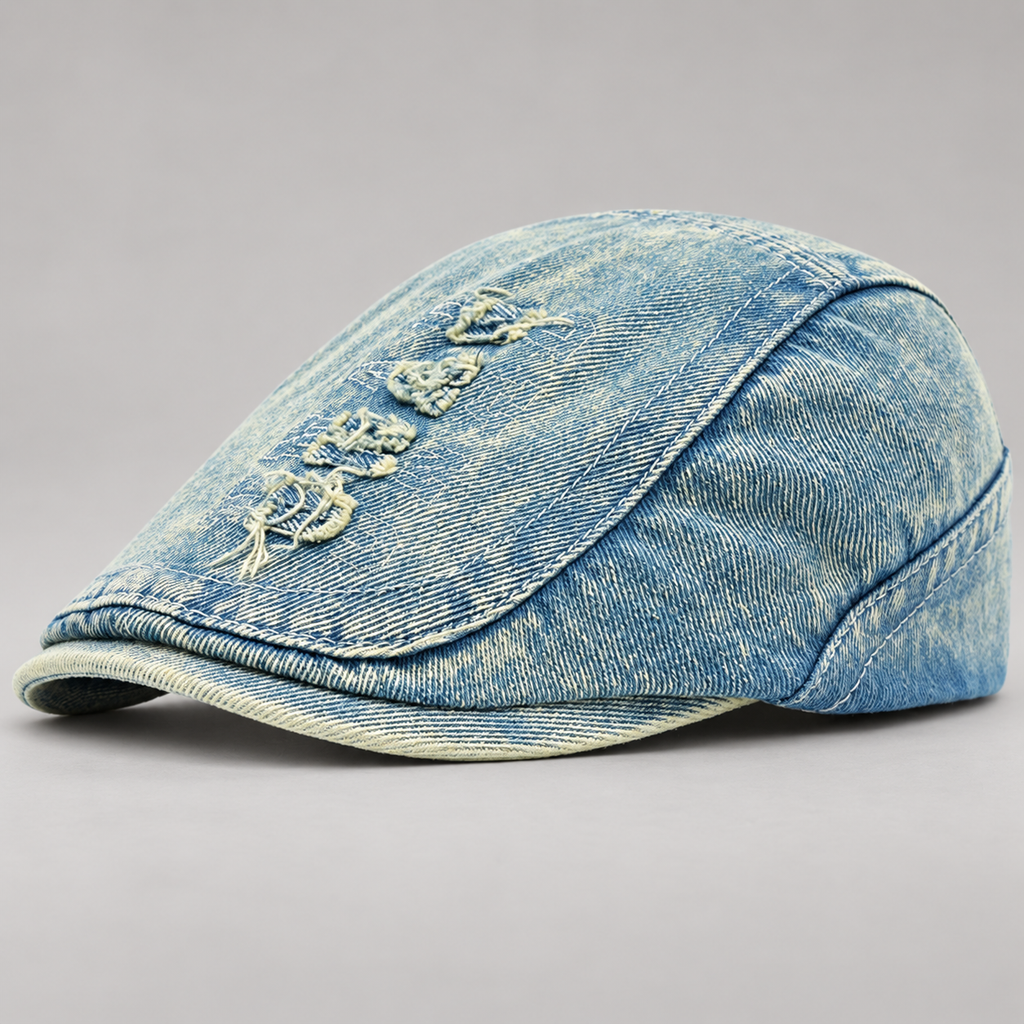 Octavian Men’s Distressed Denim Flat Cap