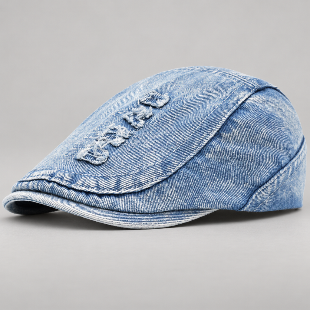 Octavian Men’s Distressed Denim Flat Cap