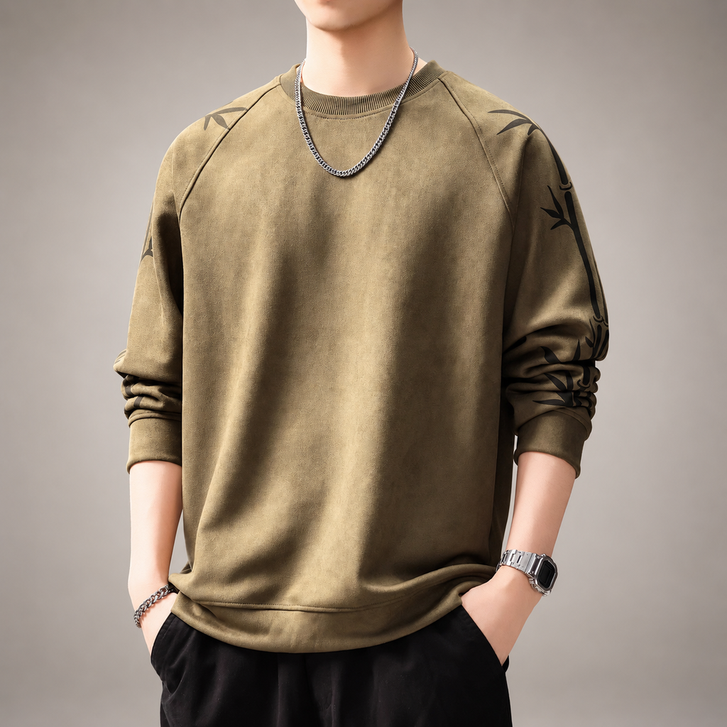 Luca Men’s Bamboo Print Raglan Crewneck Sweatshirt