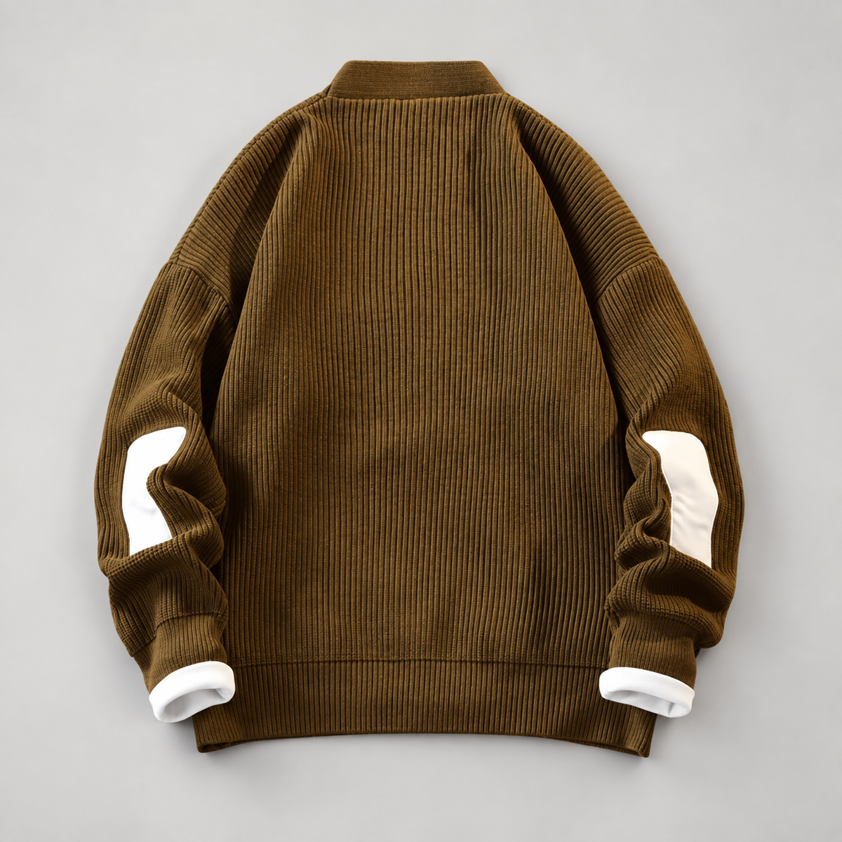 Oscar Men’s Ribbed V-Neck Cardigan with Contrast Elbow Patches