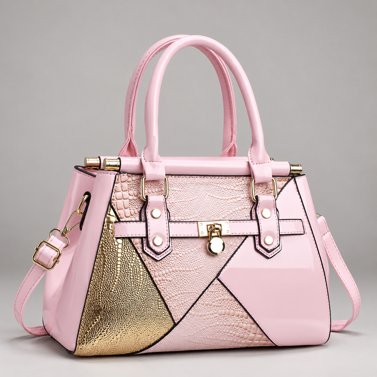 Dania Women’s Glossy Croc-Embossed Patchwork Handbag