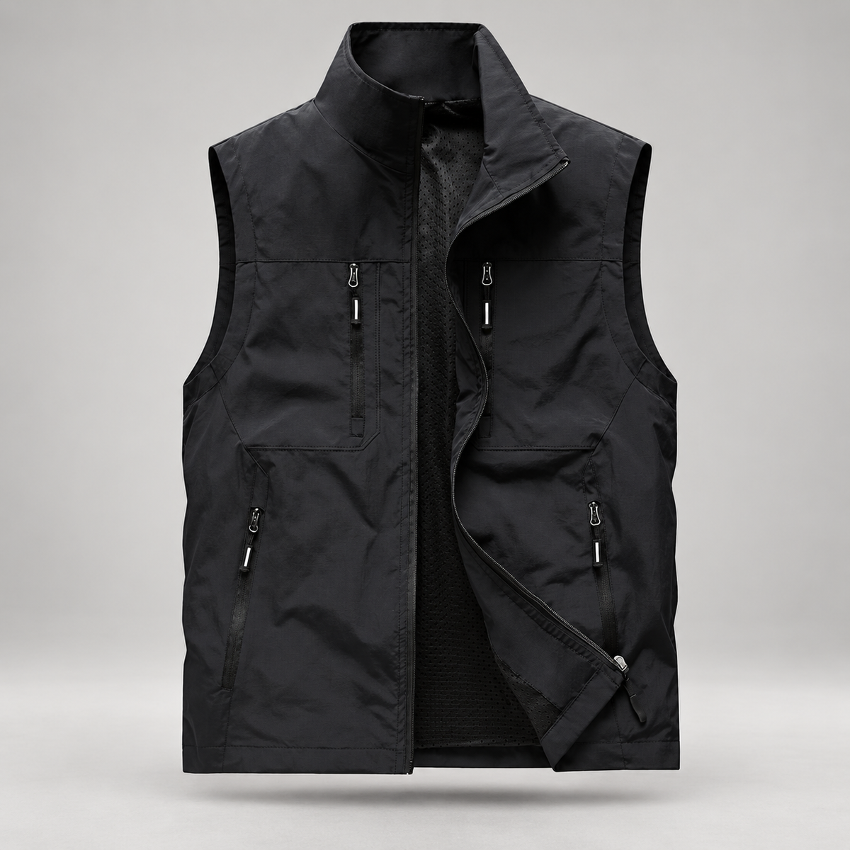 Pascal Men’s Multi-Pocket Zip-Up Utility Vest with Mesh Lining