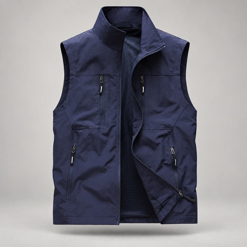 Pascal Men’s Multi-Pocket Zip-Up Utility Vest with Mesh Lining