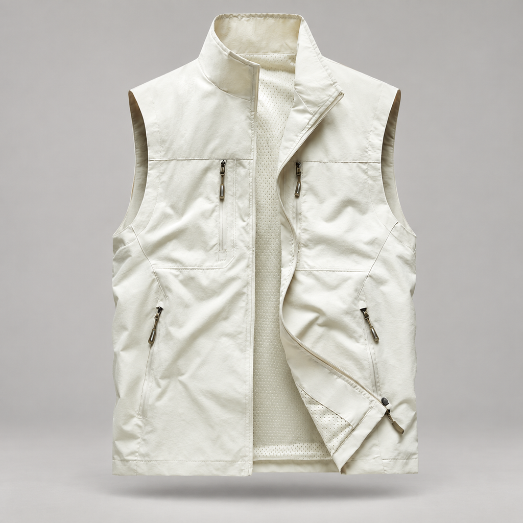 Pascal Men’s Multi-Pocket Zip-Up Utility Vest with Mesh Lining