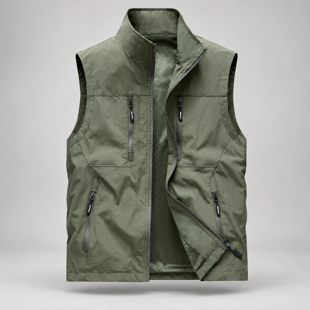 Pascal Men’s Multi-Pocket Zip-Up Utility Vest with Mesh Lining