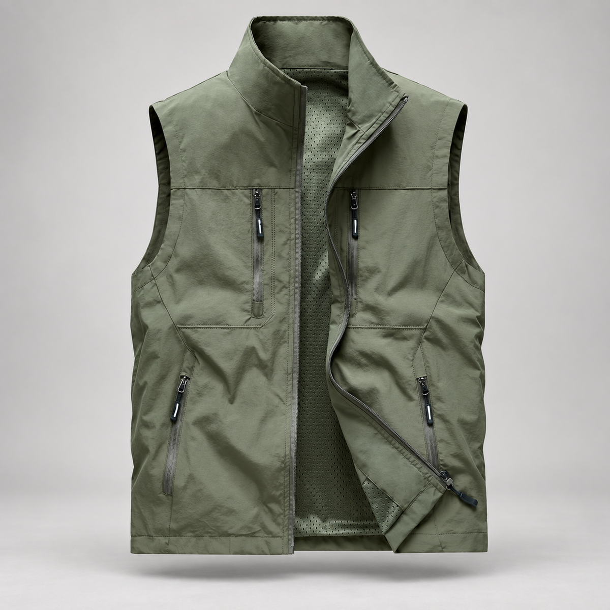 Pascal Men’s Multi-Pocket Zip-Up Utility Vest with Mesh Lining