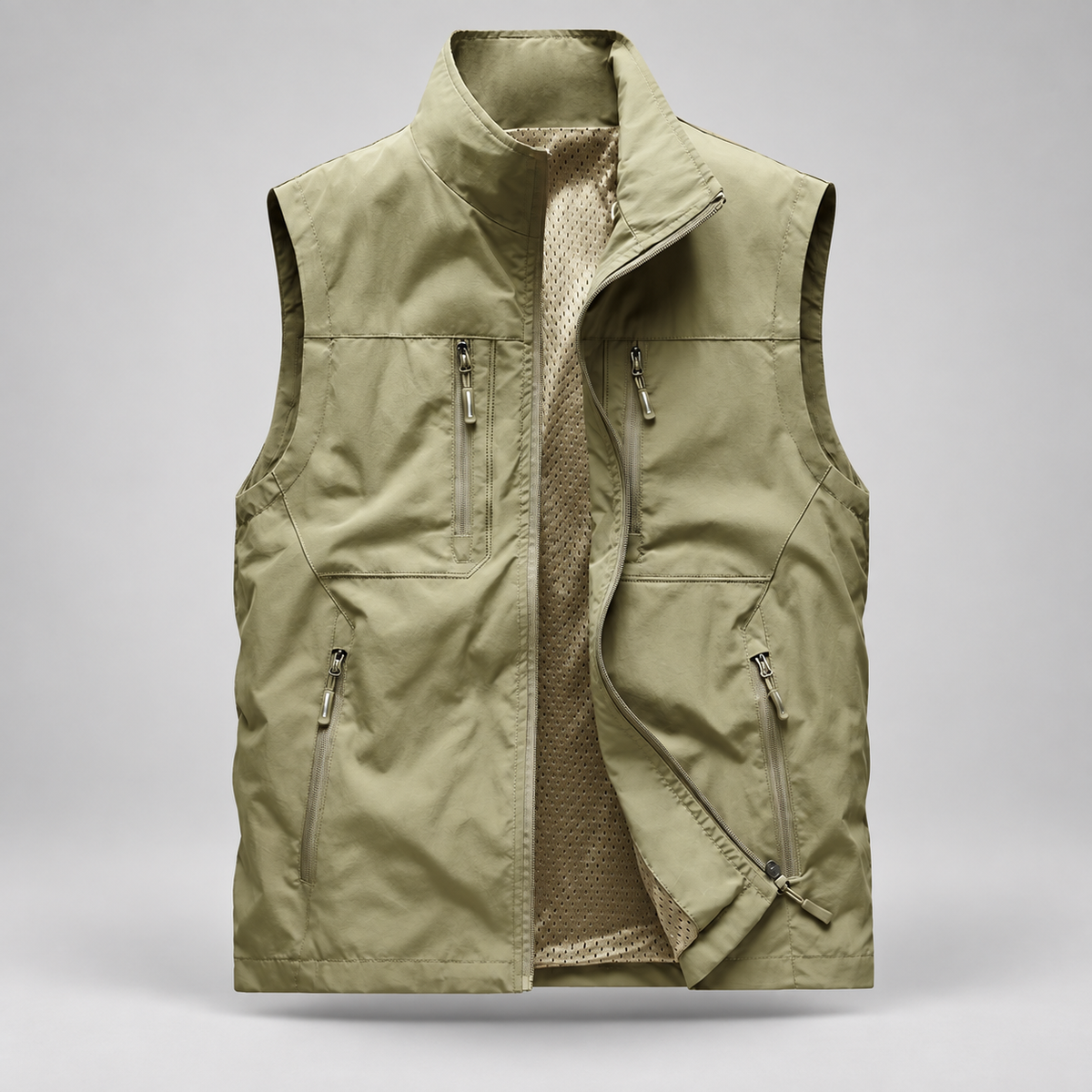 Pascal Men’s Multi-Pocket Zip-Up Utility Vest with Mesh Lining