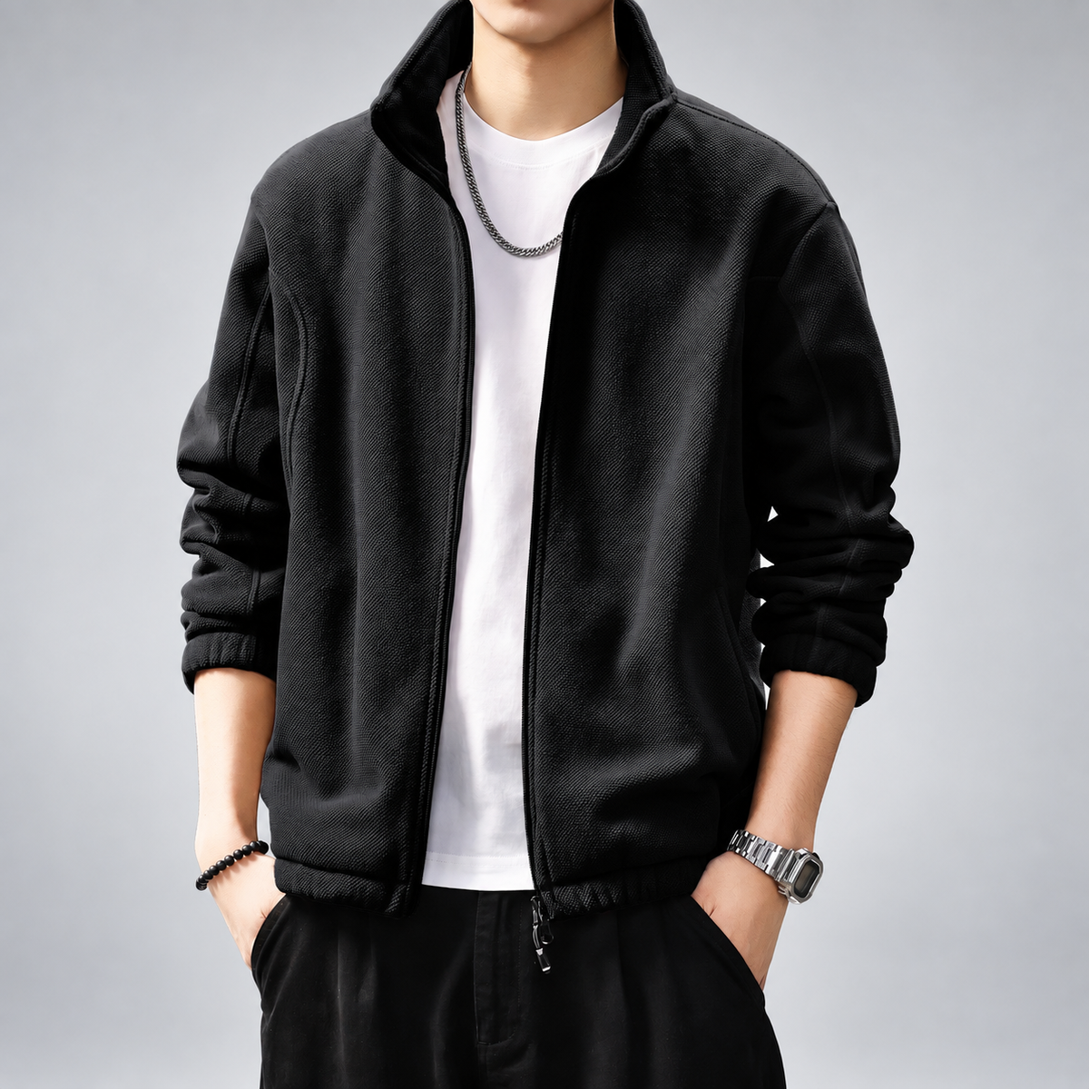Valerian Men's Stand-Collar Jacket with Textured Finish