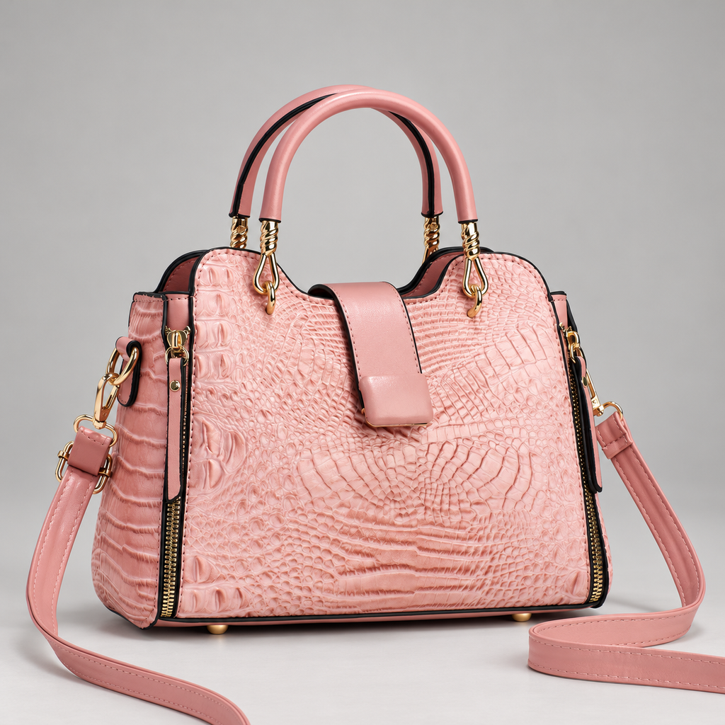 Ginevra Women’s Croc-Texture Top Handle Satchel with Shoulder Strap
