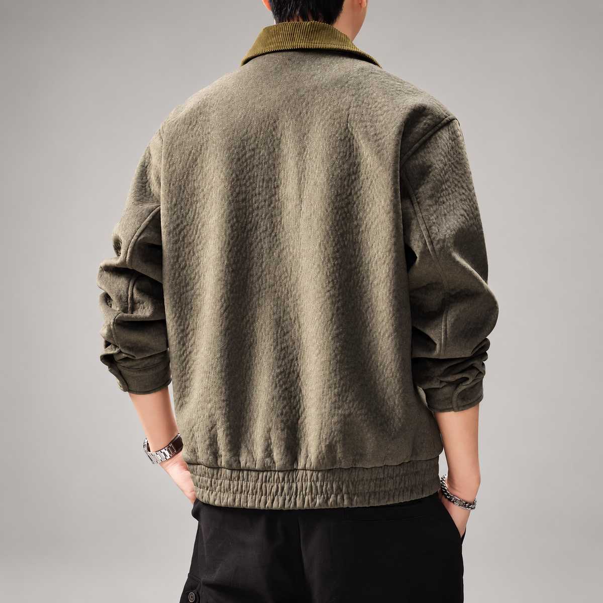 Tiberio Men's Textured Bomber Jacket with Contrast Collar