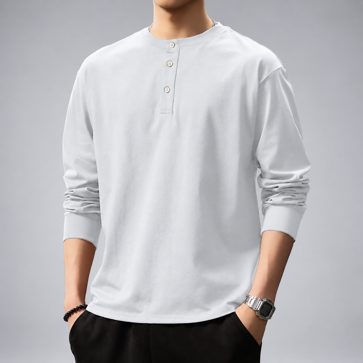 Anselm Men's Relaxed Fit Henley Shirt with Ribbed Cuffs