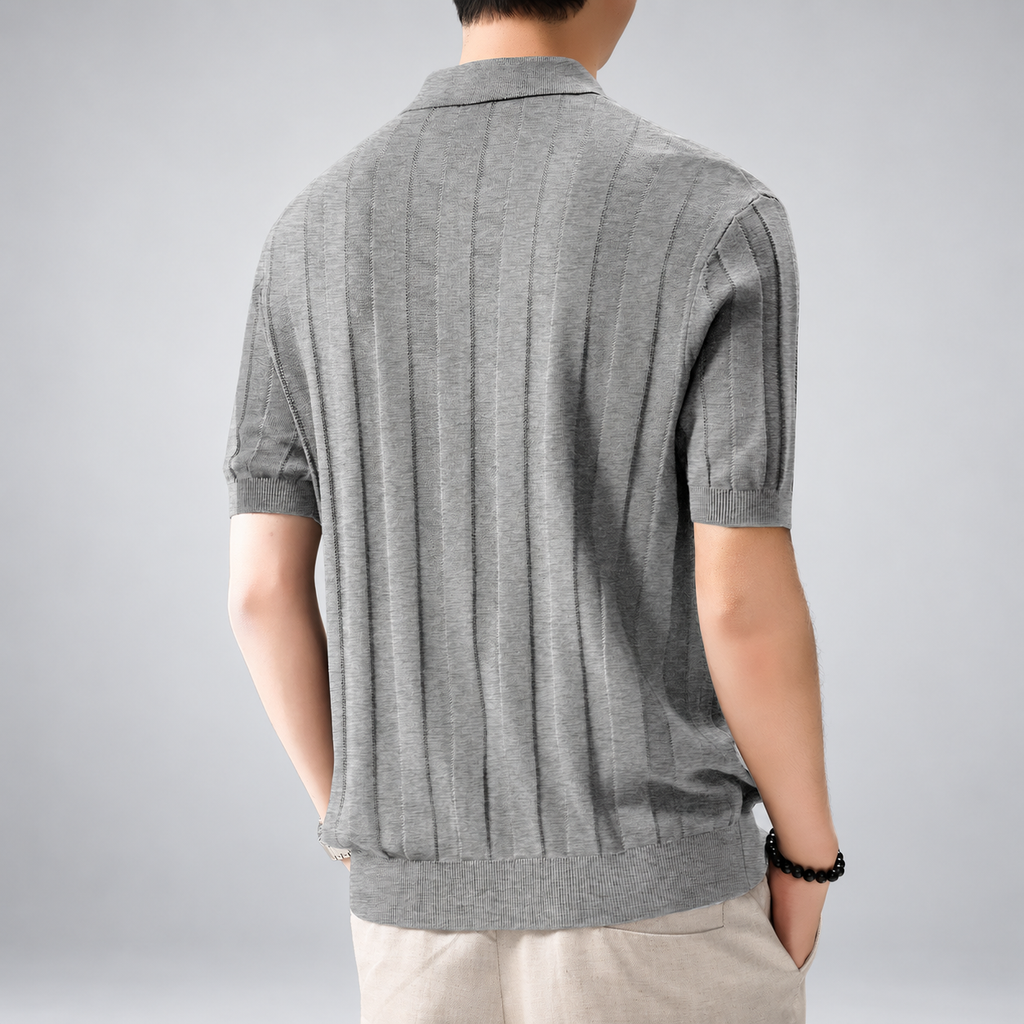 Dean Men's Textured Knit Polo Shirt with Full Button Front