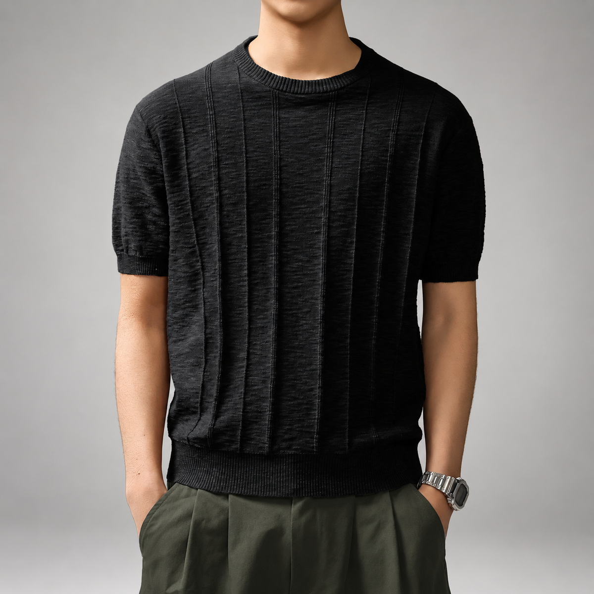 Albert Men's Textured Crewneck Short Sleeve Knit Shirt