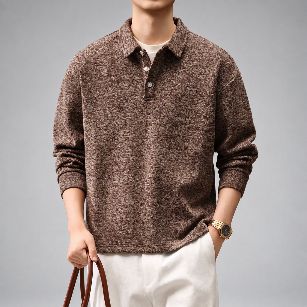 Carter Men's Relaxed Fit Textured Long Sleeve Polo Shirt