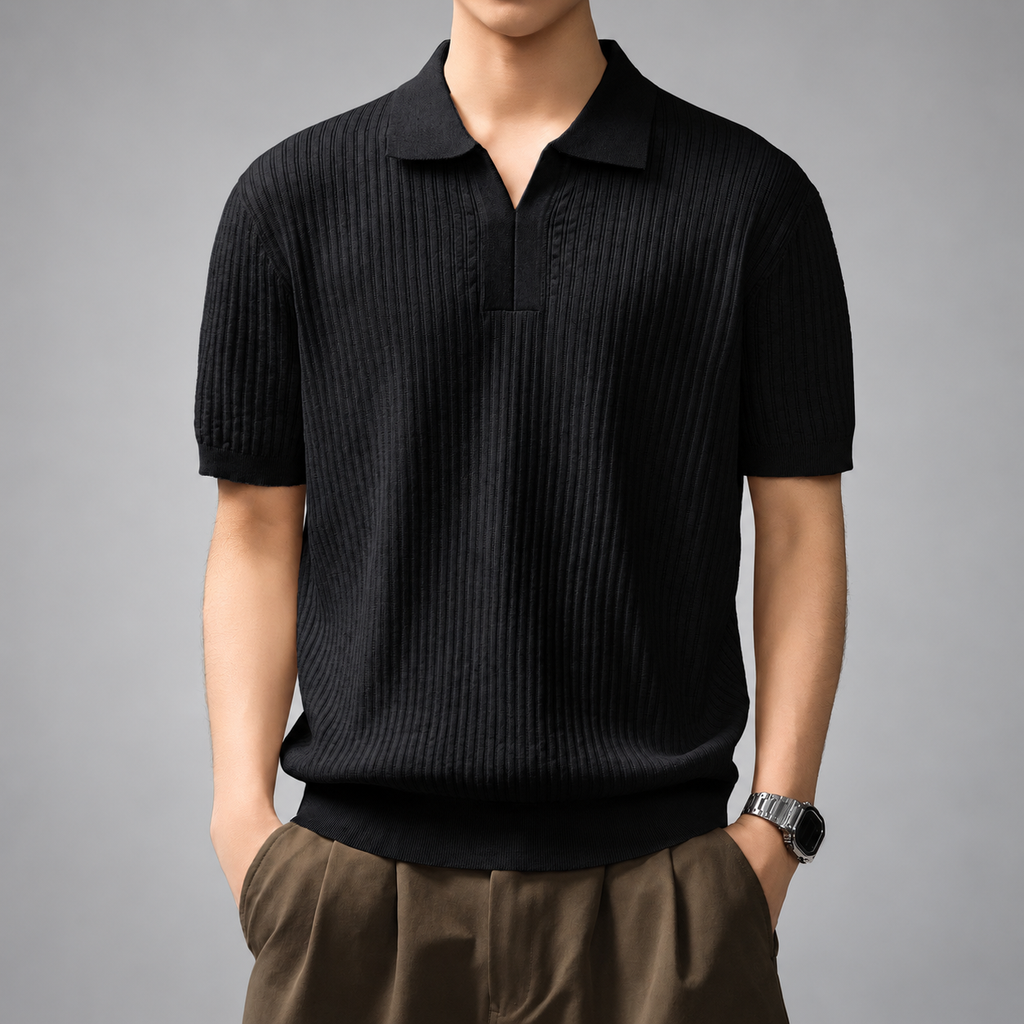Paxton Men’s Open-Collar Textured Knit Polo Shirt