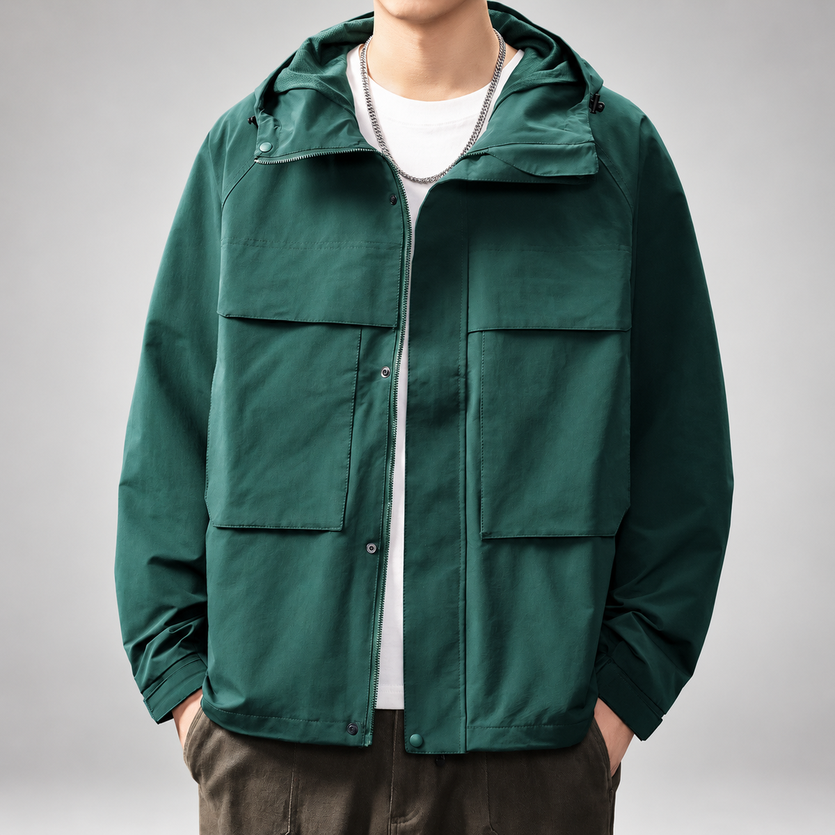 Alonzo Men’s Hooded Utility Jacket with Large Flap Pockets