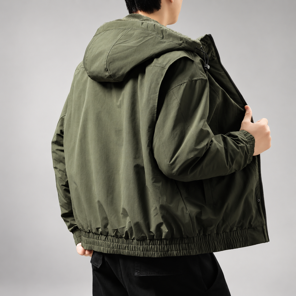 Wilfred Men's Zip-Up Hooded Jacket with Elastic Cuffs