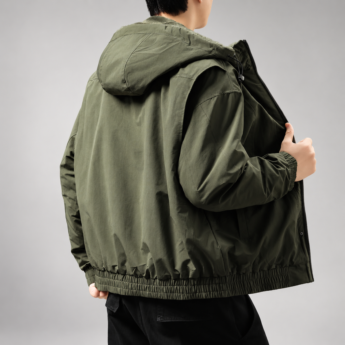 Wilfred Men's Zip-Up Hooded Jacket with Elastic Cuffs
