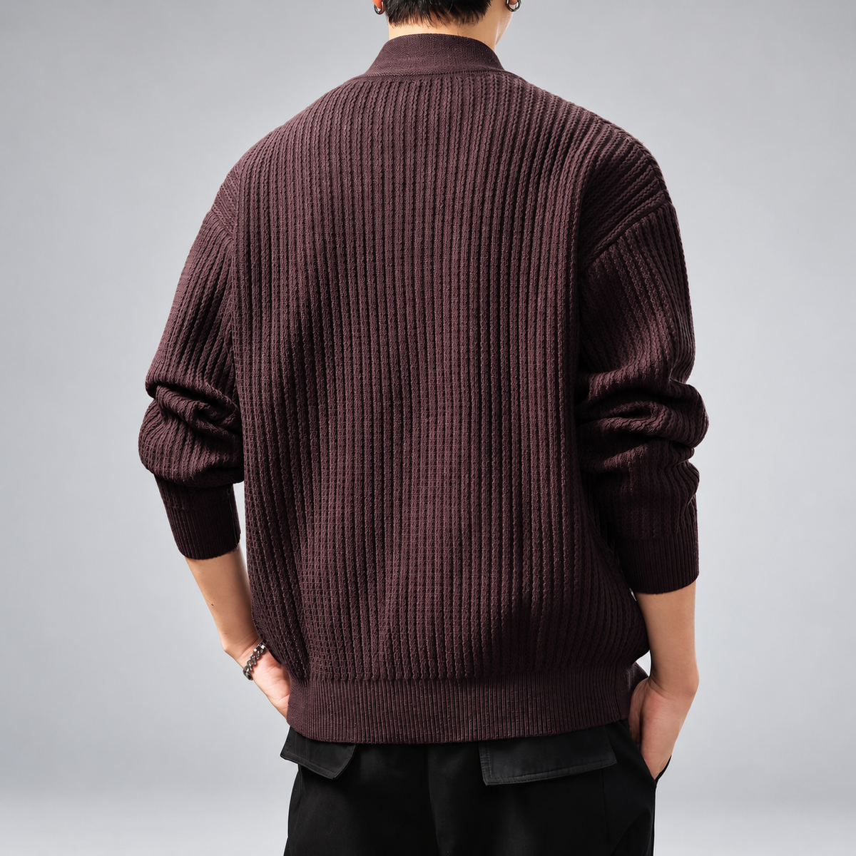Wendell Men's Ribbed Knit Cardigan with Full-Zip Front