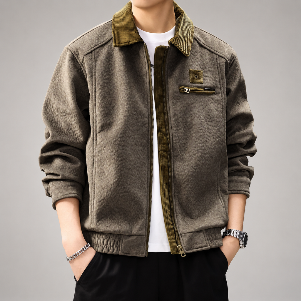 Tiberio Men's Textured Bomber Jacket with Contrast Collar