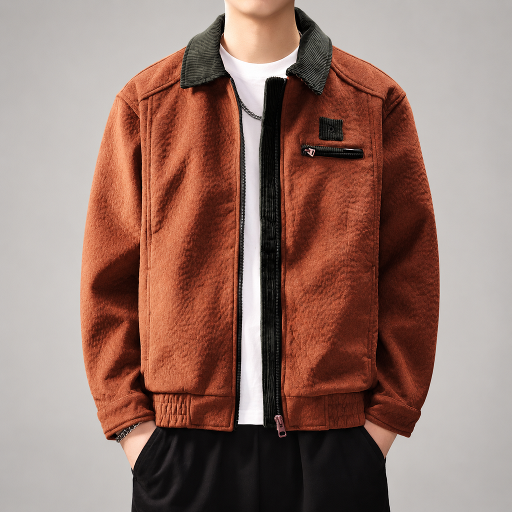 Tiberio Men's Textured Bomber Jacket with Contrast Collar
