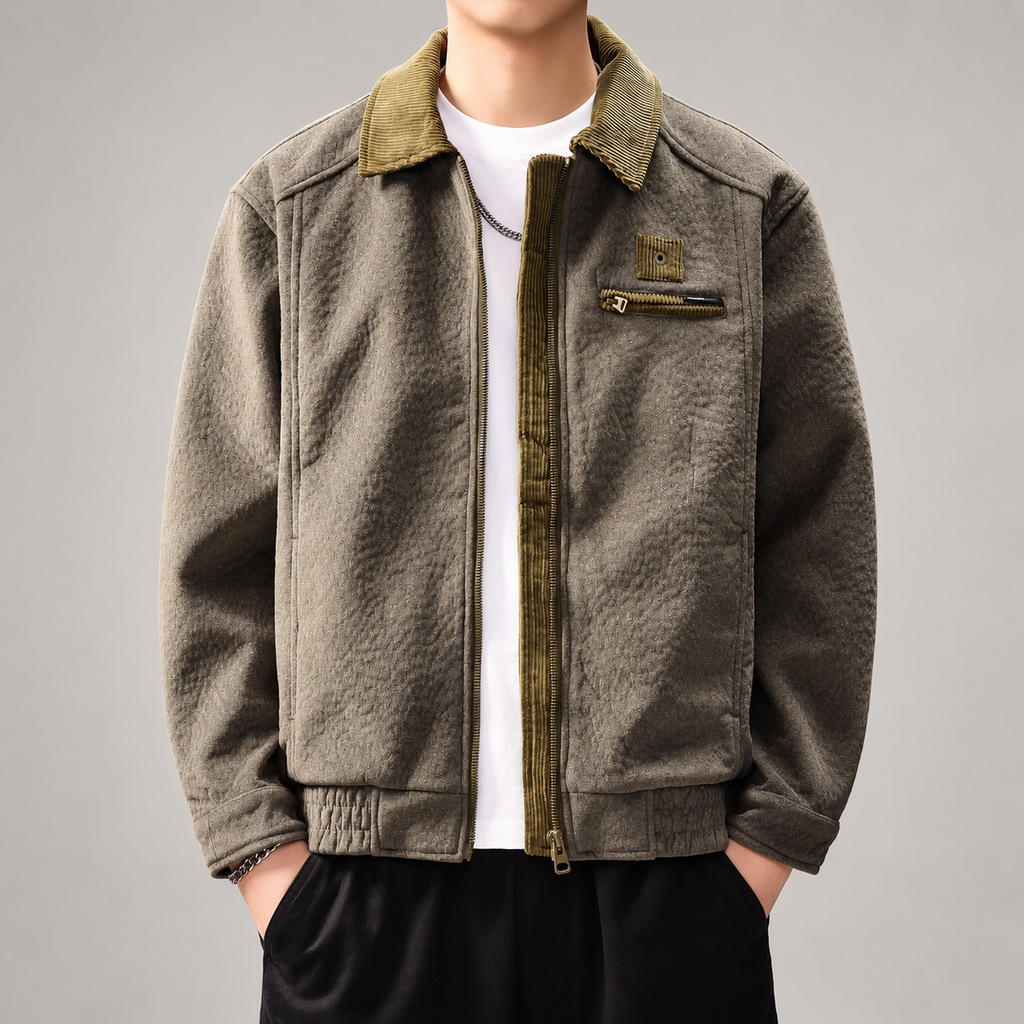 Tiberio Men's Textured Bomber Jacket with Contrast Collar