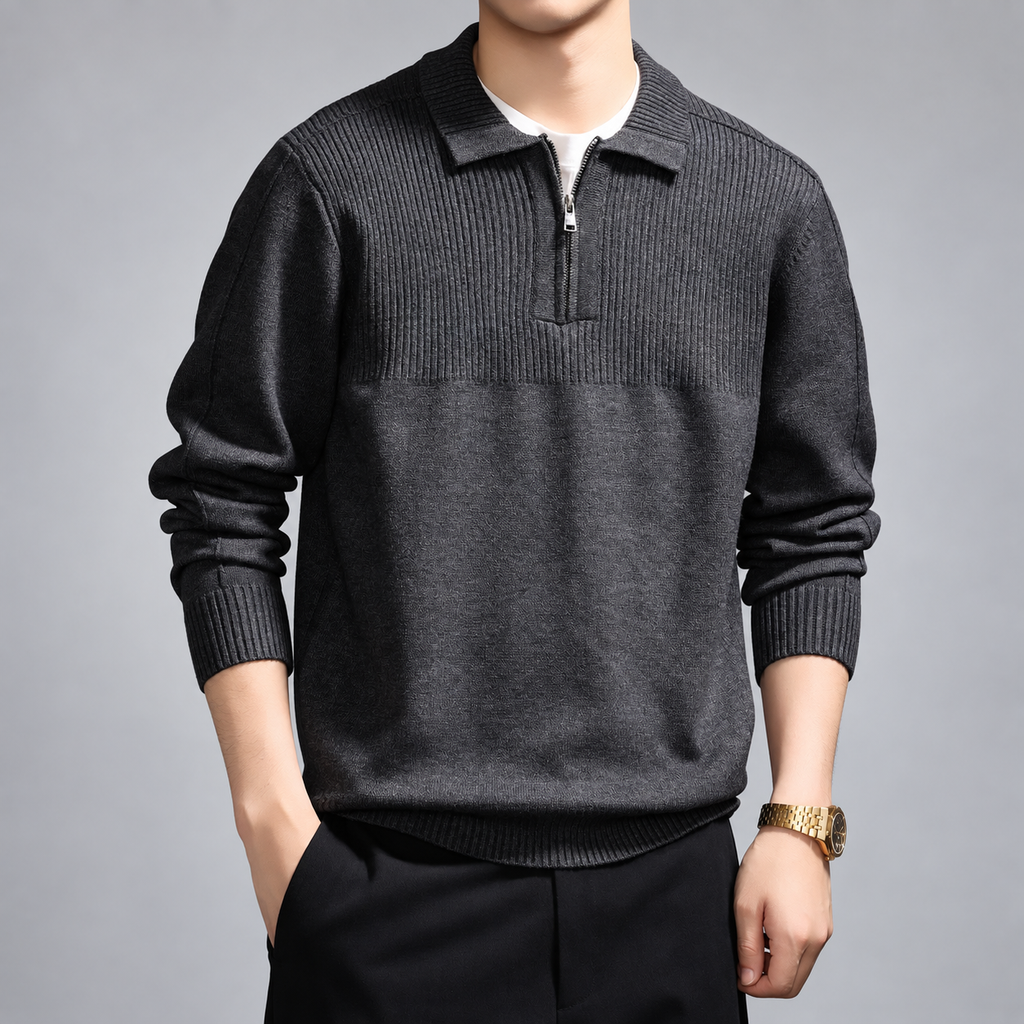 Reed Men's Collared Knit Pullover Sweater with Quarter Zip