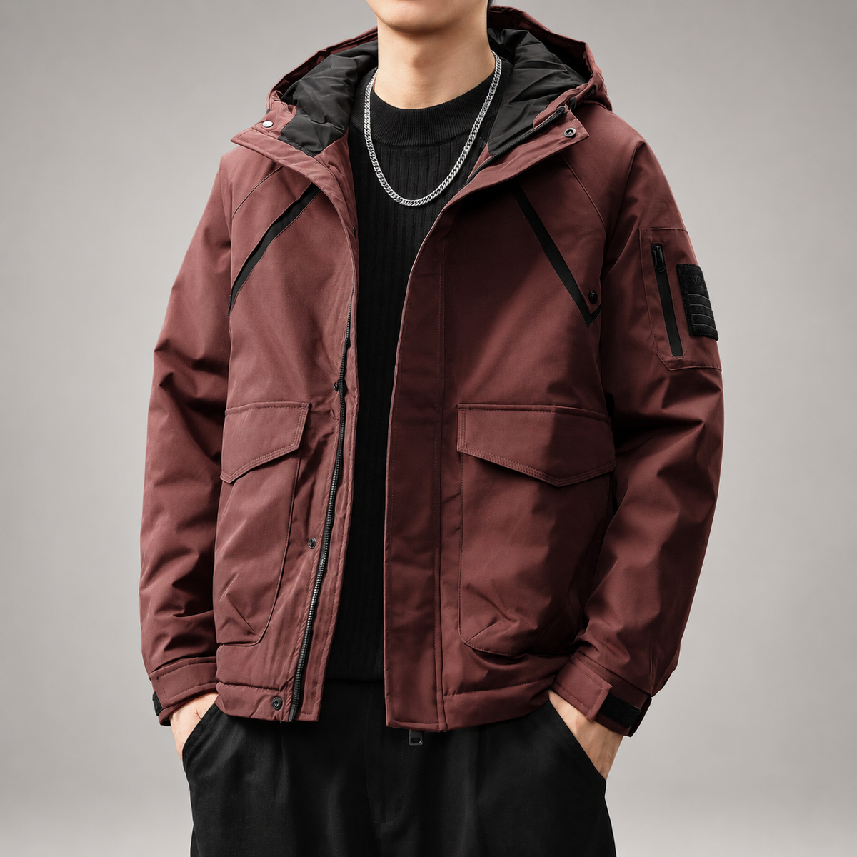 Anselm Men's Zip-Front Hooded Jacket with Sleeve Pocket