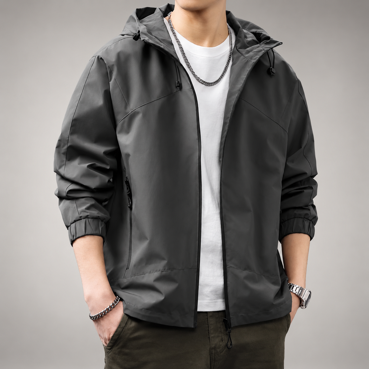 Abel Men’s Hooded Zip-Up Jacket with Elastic Cuffs