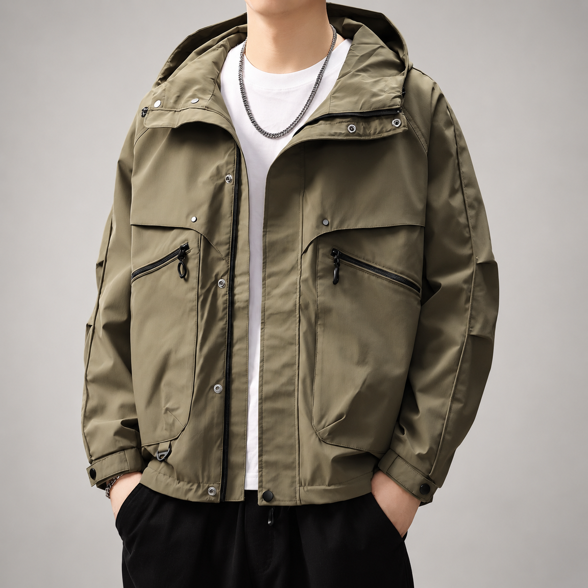 Jacob Men's Zip-Front Hooded Jacket with Snap Closures