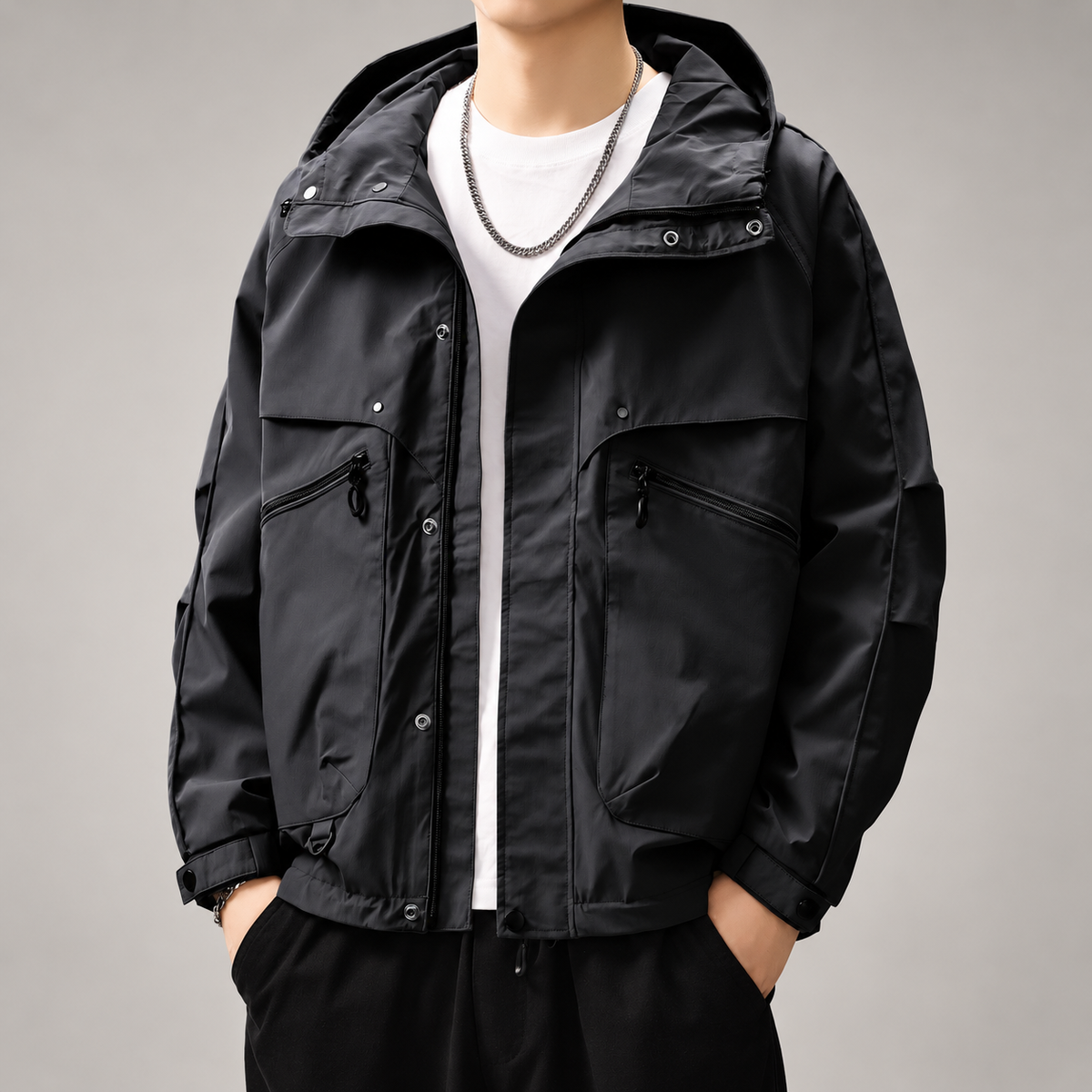 Jacob Men's Zip-Front Hooded Jacket with Snap Closures