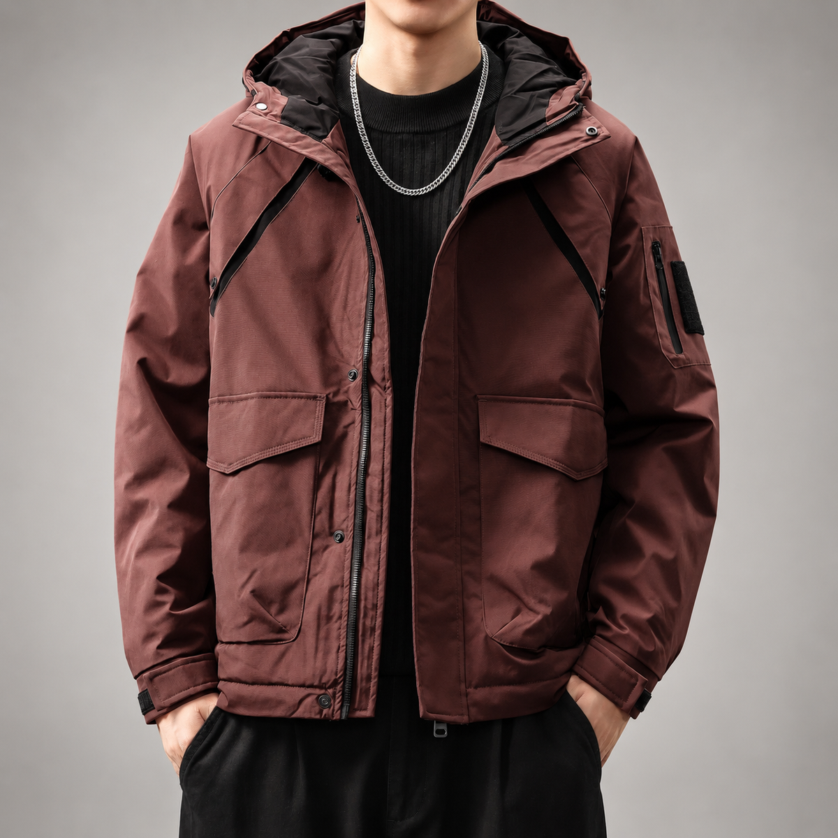 Anselm Men's Zip-Front Hooded Jacket with Sleeve Pocket