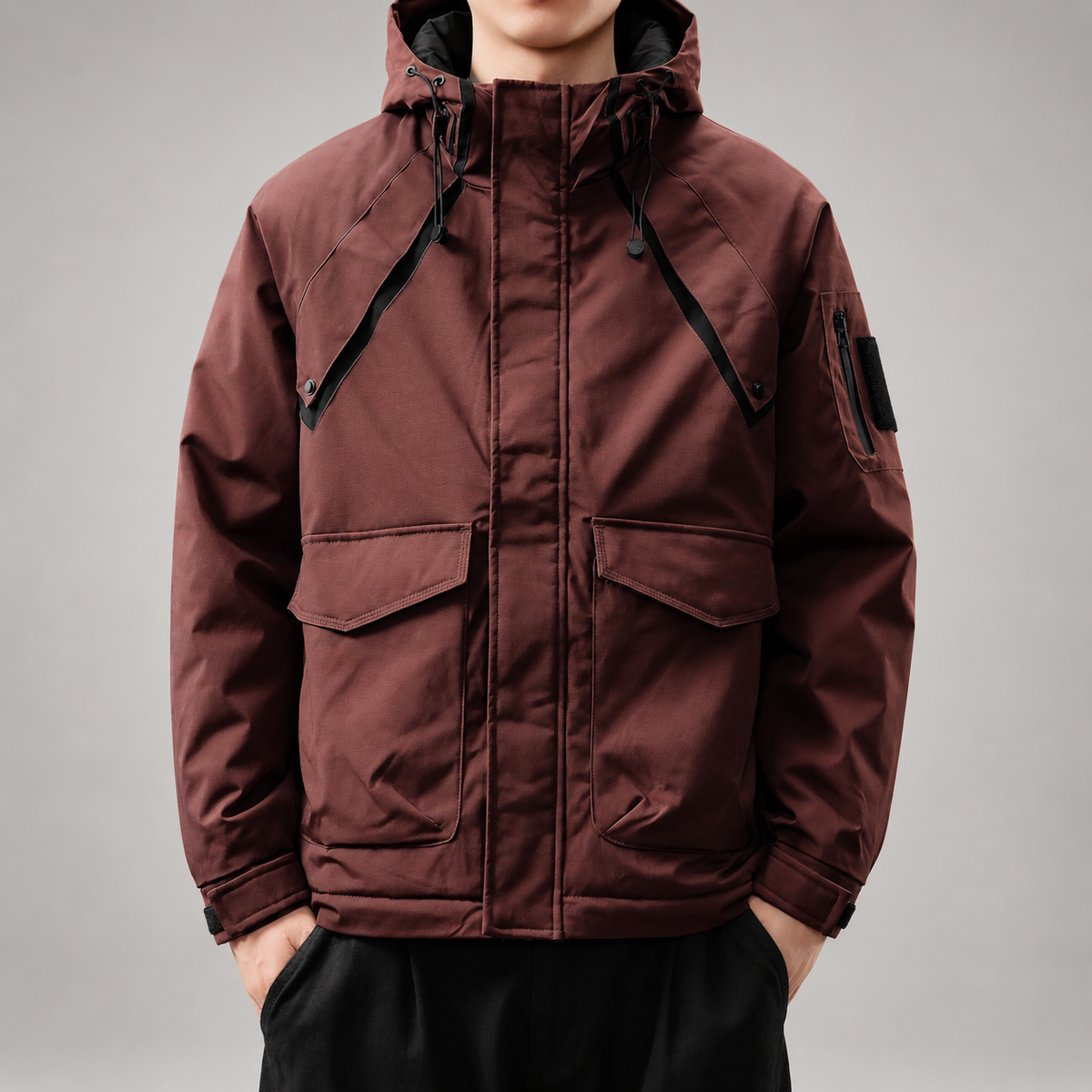 Anselm Men's Zip-Front Hooded Jacket with Sleeve Pocket