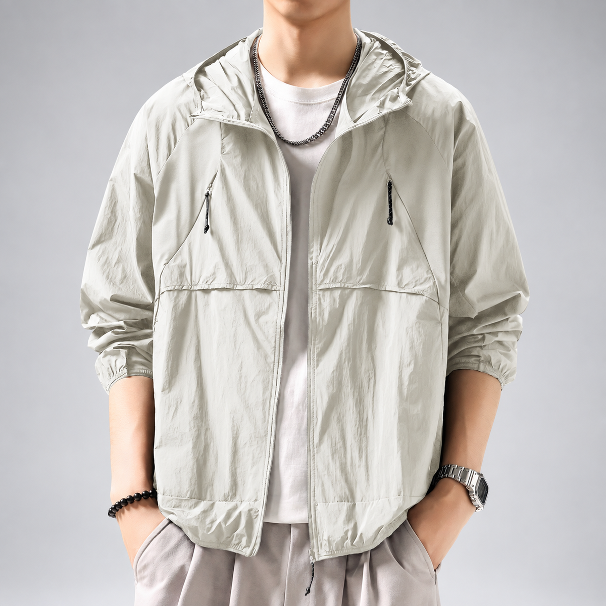 Adelmo Men's Relaxed Hooded Jacket with Zippered Pockets