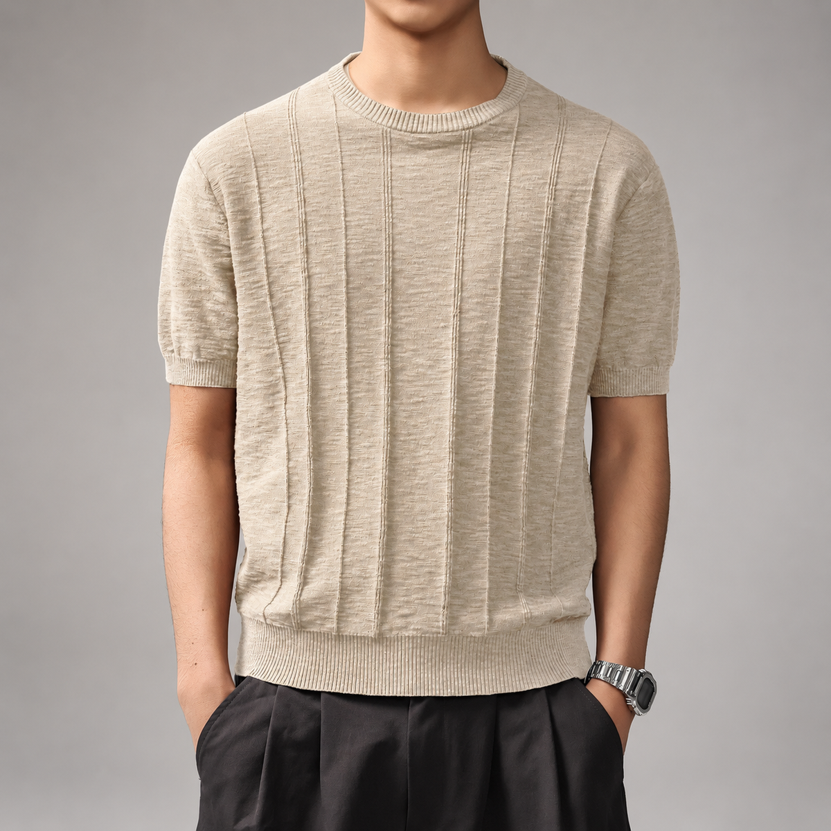 Albert Men's Textured Crewneck Short Sleeve Knit Shirt