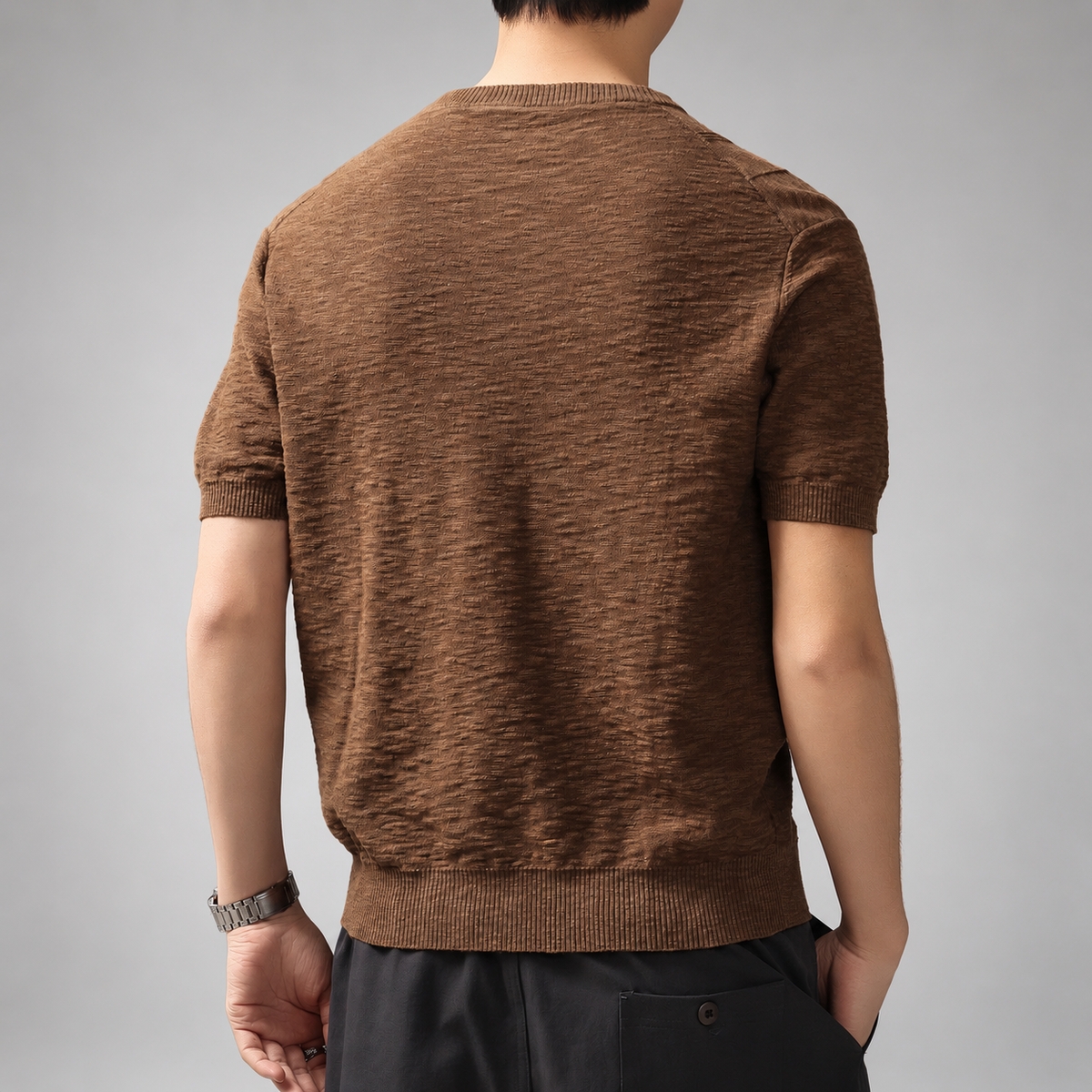 Albert Men's Textured Crewneck Short Sleeve Knit Shirt