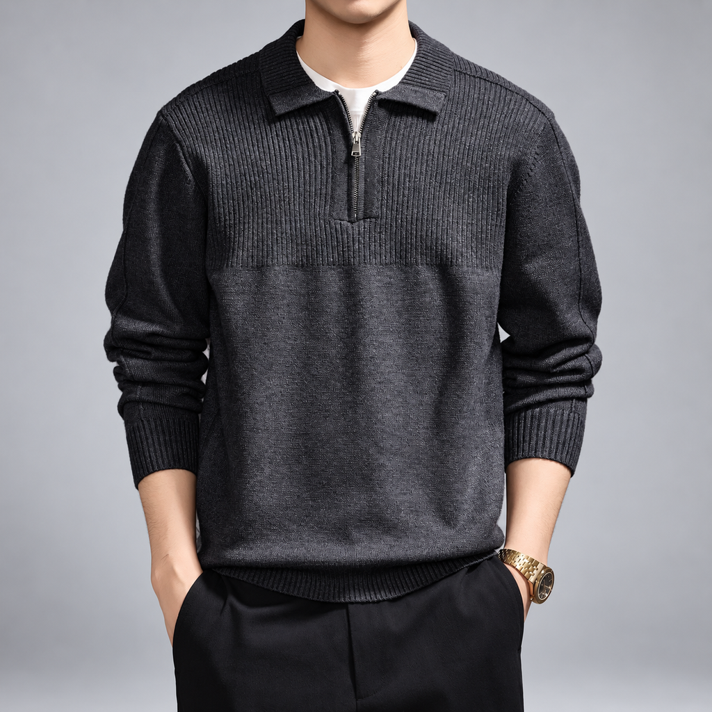Reed Men's Collared Knit Pullover Sweater with Quarter Zip