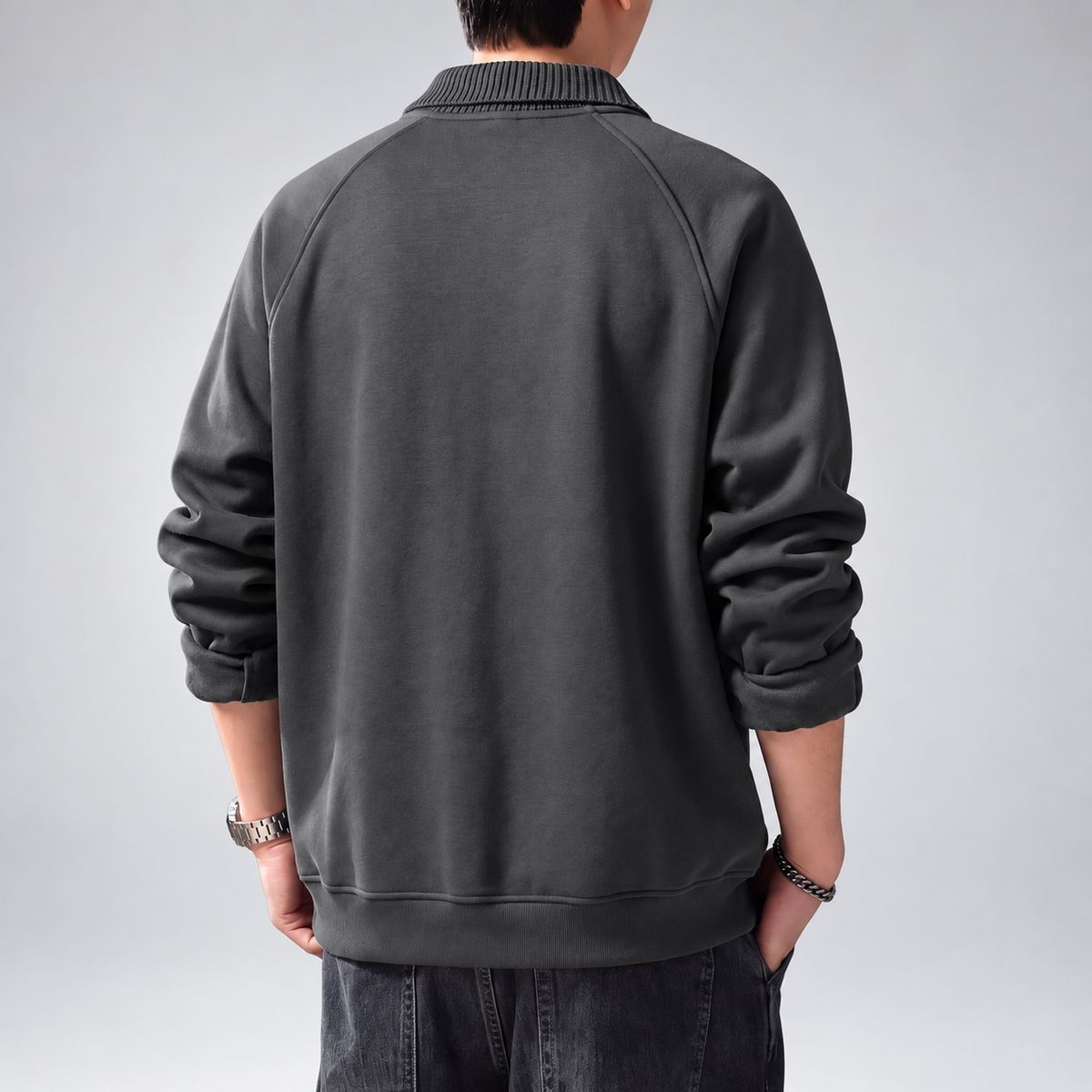 Gavin Men's Long Sleeve Polo Sweatshirt with Ribbed Knit Collar