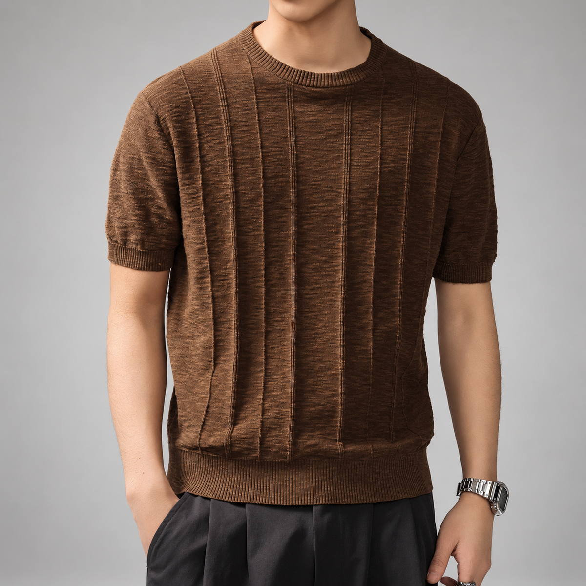 Albert Men's Textured Crewneck Short Sleeve Knit Shirt